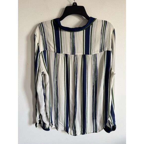 Maeve Anthropologie Blue & Green Stripe Button Down Blouse Top Shirt Sz 14 - Picture 5 of 12